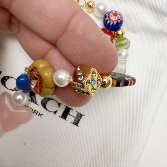 Coach Beaded Charm Necklace Millefiori Glass Art Faux Pearl Rhinestones NEW - Picture 6 of 7